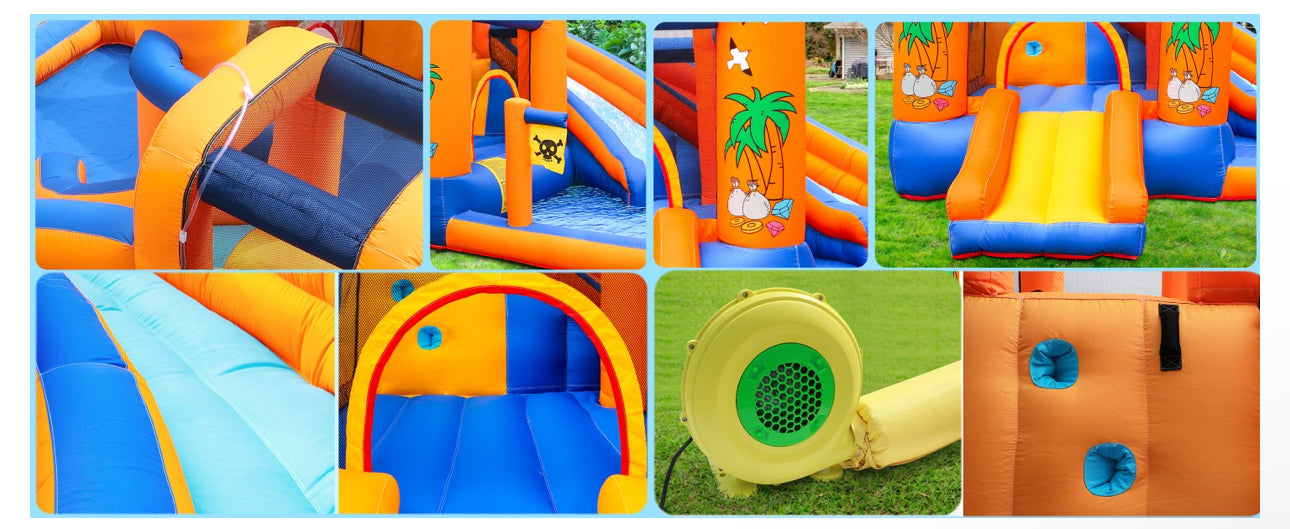 AOOU Kids Inflatable Bounce House w/450W Blower, Kid Bouncer & Water Slide 2 in 1, Outdoor Bouncy Castle Water Park