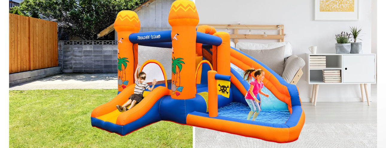 AOOU Kids Inflatable Bounce House w/450W Blower, Kid Bouncer & Water Slide 2 in 1, Outdoor Bouncy Castle Water Park